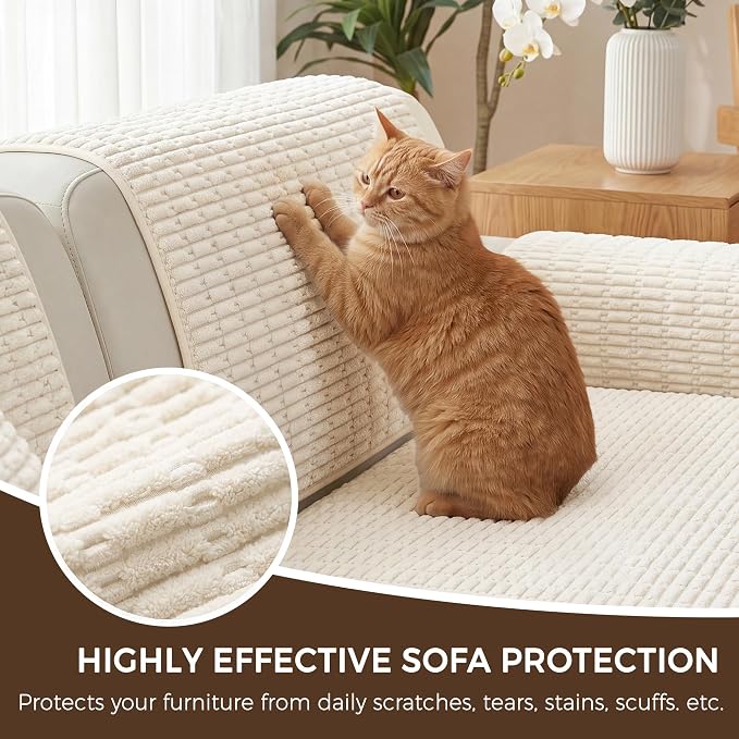 Foxdecor Couch Arm Covers for Sofa Arm Chair Covers Set of 2 | Sofa Arm Covers Cat Scratch Resistant Couch Protectors, Washable Armrest Cover Furniture Arm Covers, Cream 18x28 in - Image 5