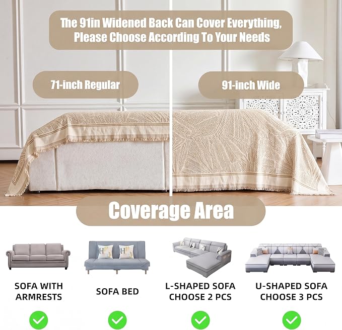 Couch Cover for Dogs Washable Sofa Cover, Sectional Couch Covers, Sofa Covers for 2 Cushion Couch, Non Slip Stripe Sofa Slipcovers Furniture Protector (Khaki, 91 * 71) - Image 6