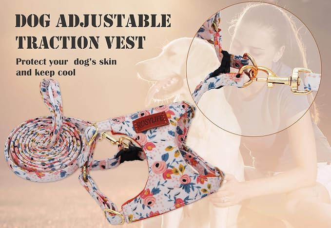 No Pull Dog Harness Adjustable Small Dog Harness and Leash Set, Lightweight and Soft Dog Harness No Choke Escape Proof Pet Harness Vest (Orange Rose, M) - Image 6