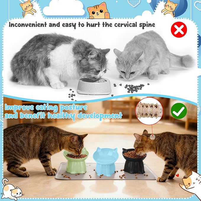 3 Pcs Elevated Cat Bowls 15°Raised Cat Food Bowl with Silicone Mat Green | Whisker Friendly Anti Vomiting Cats Dishes Pet Food and Water Bowls for Indoor Cats Kittens - Image 5