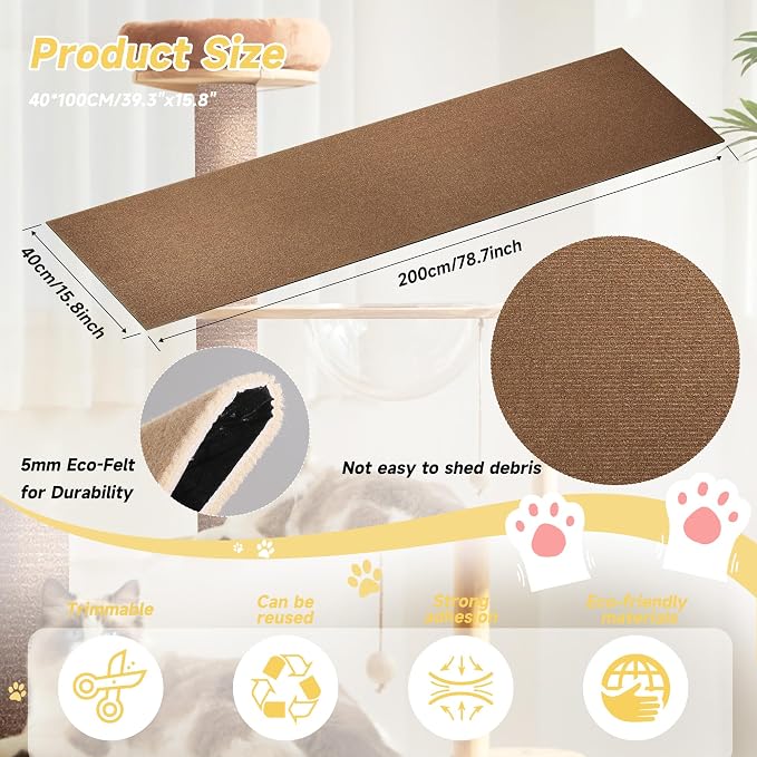 Cat Scratch Furniture Protector, 78.7''x15.8'' Trimmable DIY Self-Adhesive, Durable Corner Scratcher Couch Protectors from Cat Claws for Sofa, Tree Shelves & Scratching Posts (Brown) - Image 2