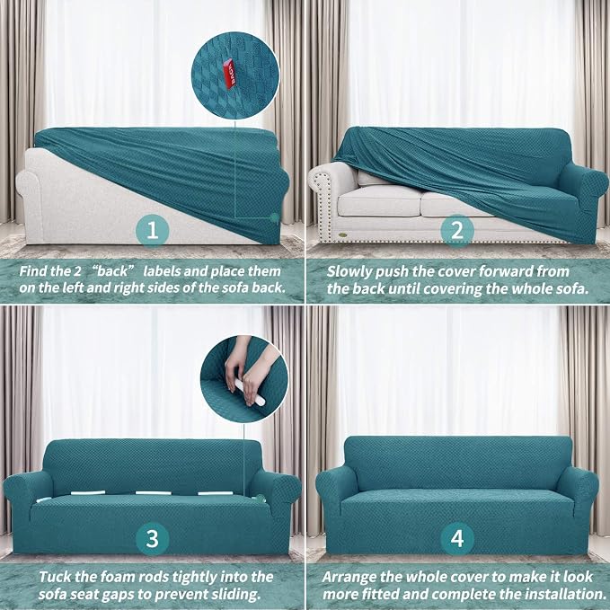 YEMYHOM Couch Cover Latest Jacquard Design High Stretch Extra Large Sofa Covers Pet Dog Cat Proof Oversized Slipcover Non Slip Magic Elastic Furniture Protector (XL Sofa, Teal) - Image 6