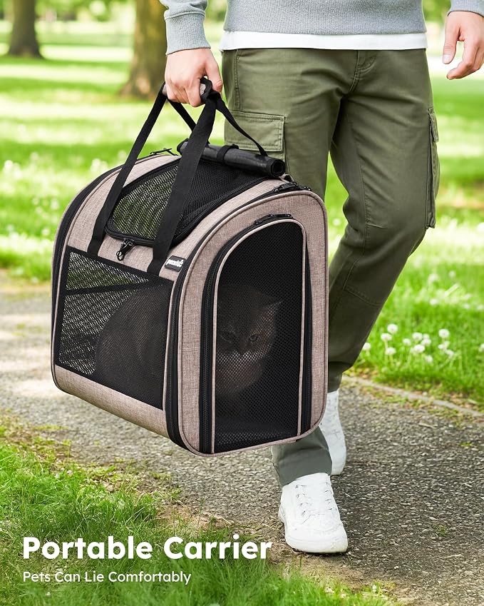 Pecute Cat Backpack with Widened Interior Space, Upgraded Dog Backpack Carrier with Various Ways to Carry, Pet Backpack with Breathable Mesh, Pet Travel Carrier with Soft Padded,Khaki | Breathable Mesh, Reinforced Support, Various Carry Ways, Ergonmic ... - Image 5
