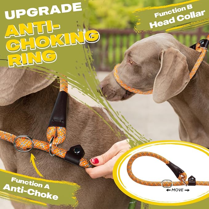 Fida Durable Slip Loop Lead for Large, Medium Dogs, 6 FT x 1/2" Heavy Duty, Comfortable Strong Rope, No Pull Pet Training Leash with Highly Reflective, Orange - Image 3