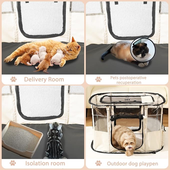 XRG Foldable Dog Playpen with pad，Indoor Cat Kennel L(35.4"x27.6"x23.6") | Portable Dog Crates with Upgrade Breathable Mesh，Sturdy Cat cage Indoor & Outdoor for Rabbit or Small Animals,Beige - Image 7