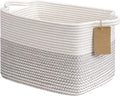 Goodpick Woven Rope Storage Basket for Shelves, Rectangle, Mix White | 13" × 10" × 9" Stylish Gift Basket for Nursery & Bedroom Organization, Cotton Rope Baskets for Toys & Baby Essentials Storage by Goodpick