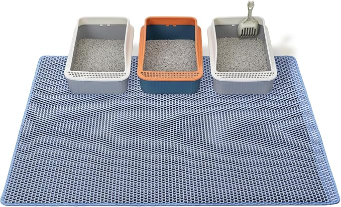 Cat Litter Mats-Extra Large 47''x36'' Litter Catcher Mat for Cat-XXL Litter box Matt for Floor-2 Layer Catcher Rug for Pet kitty Litterbox-Waterproof Urine Proof,Non-Slip,Blue by USHARP