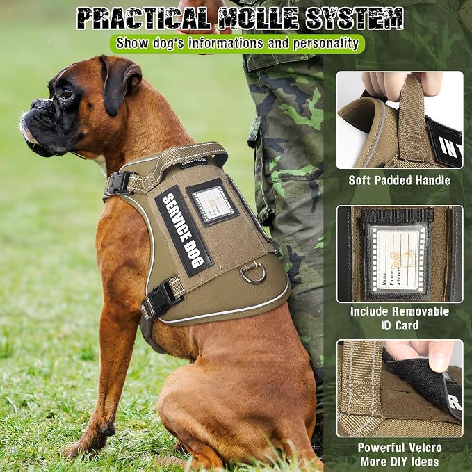 Tactical Dog Harness and Leash Set with 10 Patches for Large Dogs | Heavy Duty Adjustable No Pull Service Dog Vest for Large Dogs with Dog Seat Belt,for Training Walking Hiking Brown XL - Image 3