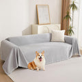 MYSKY HOME Chenille Sofa Cover for Dogs Cats Light Gery Couch Cover with Tassel Edge Farmhouse Furniture Protectors for Pets Thick Durable Sectional Couch Covers for 2 Cushion Couch, 71"x 102" by MYSKYHOME