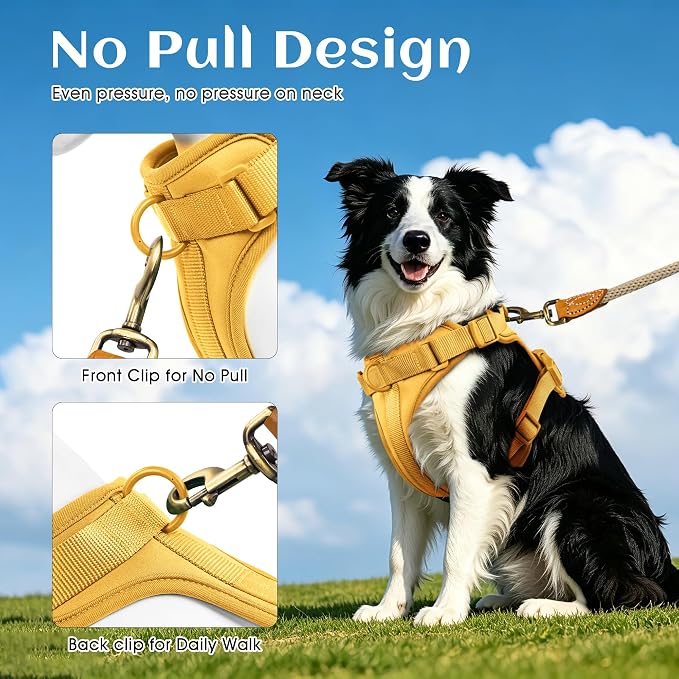 Wisedog No Pull Dog Harness, Butter Yellow, Large | Lightweight, Adjustable Breathable Pet Vest, Soft & Comfortable Cushion, Small Medium Large Dogs - Image 4