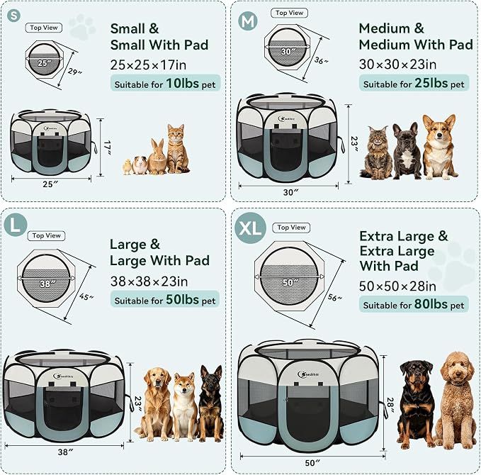 Sieidihit Dog Cat Pet Playpen Puppy Crate Cage Indoor Outdoor, Large Grey | Pet Nursing Enclosure Camping Rest Zone for Recovering Pets New Pet Quarantine Room Portable Pop Up Easy Set up lightweight - Image 2