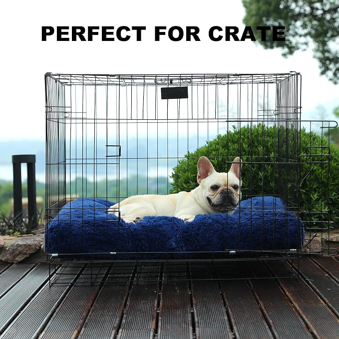 Bedfolks Waterproof Dog Crate Bed, Plush Dog Pad, 29"x21", Solid Dark Blue | Faux Fur Plush Cover, Zippered Removable Washable Outer, Waterproof Inner Lining, Non-Slip Base, Crate Pad and Dog Pillow - Image 3