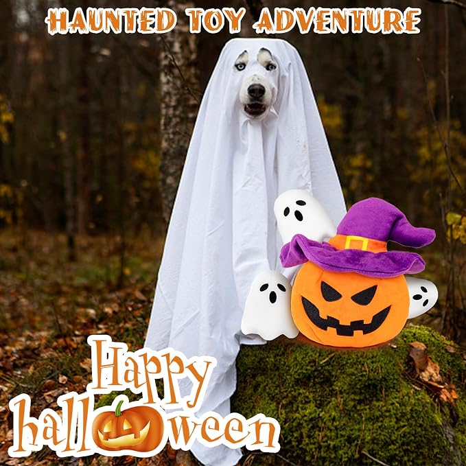 lilfrd Halloween Dog Toys, Pumpkin Ghost Hide & Seek Squeaky Toy | Mental Stimulating Puzzle Design, Durable Plush Material, Suitable for Small Medium Large Dogs - Image 6