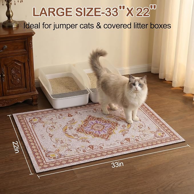 Glittme Cat Litter Mat, 33"x22" Non-Slip Washable Trapping Mat for Cats | Litter Trapping Mat With Thick PVC Coil To Catch Scatter, Soft On Paws And Waterproof Bottom To Protect Floors - Image 6