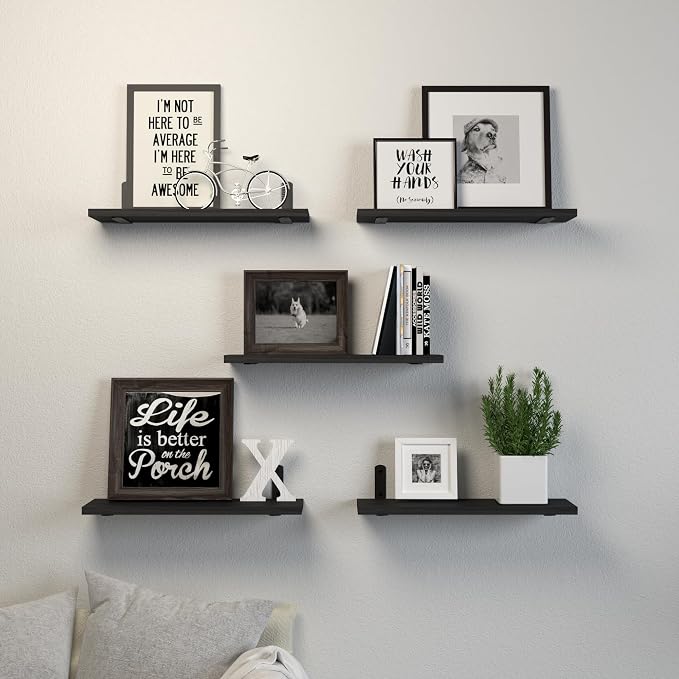 DOLLFIO Floating Wall Shelves, Decor & Storage, Black, 16.5'', 5Pcs - Image 6