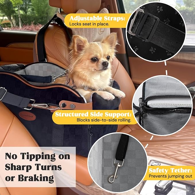 Woochpet Center Puppy Car Seat,Console Dog Booster for Traveling,Under 10LB | Small Dog Car Seat,Hand-held,Crossbody,Protective Top Mesh,Cushioning Cozy - Image 4