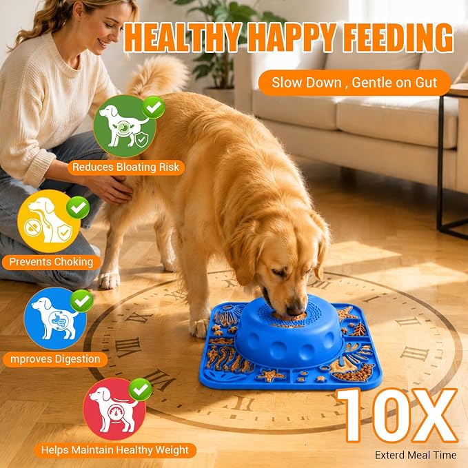 2-in-1 Slow Feeder Dog Bowl with Rolling Ball, Large Silicone Dog Lick Bowl | 16.9 Oz Puzzle Feeder Pet Bowl with Licking Pad for Liquid & Thick Treat, for Large Medium Dogs Enrichment & Anxiety Relief - Image 6