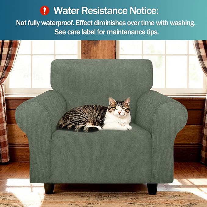Waterproof Stretch Spandex Chair Sofa Slipcover,Washable Non-Slip Soft Couch Cover with Elastic Bottom, Leakproof Furniture Protector for Kids, Pets, Dogs & Cats (Chair, Green) - Image 2