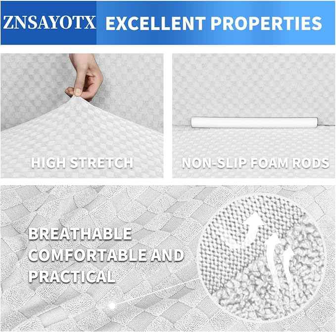 ZNSAYOTX 1 Piece Jacquard Couch Covers for 3 Cushion Couch Living Room High Stretch Sofa Cover Pets Dogs Friendly Anti Slip Thickened Slipcovers Furniture Protector (Large, White) - Image 5