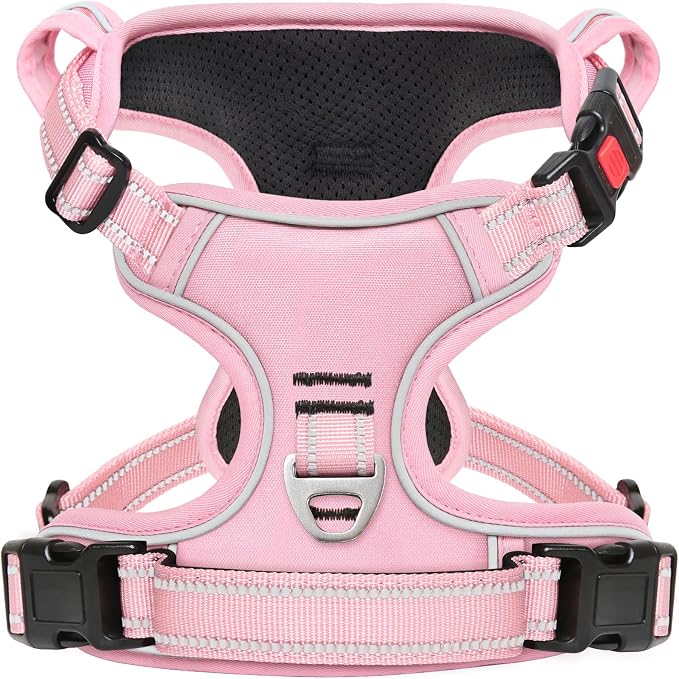 Timos Dog Harness for Large, Reflective No Pull Vest with Handle, Pink, L | Quick Release 3 Buckles, Easy On & Off, No Choke, Adjustable Soft Padded, Front & Back 2 Clips and Control Handle for Walking by Timos