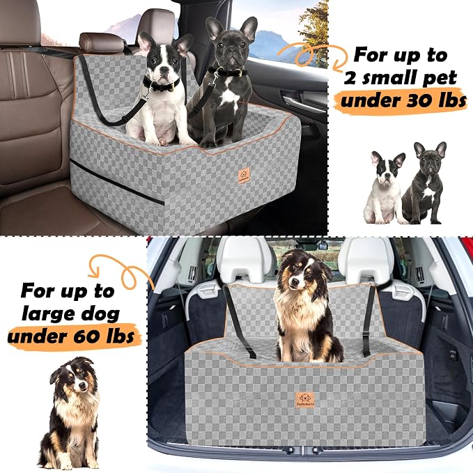 Large Dog Car Seat for Back Seat – Removable Dog Booster Seat & Washable Pet Car Seat for Medium & 2 Small Dogs up to 60lbs – Safety Straps & Storage Pocket – Travel & Home Use (Gray) - Image 2