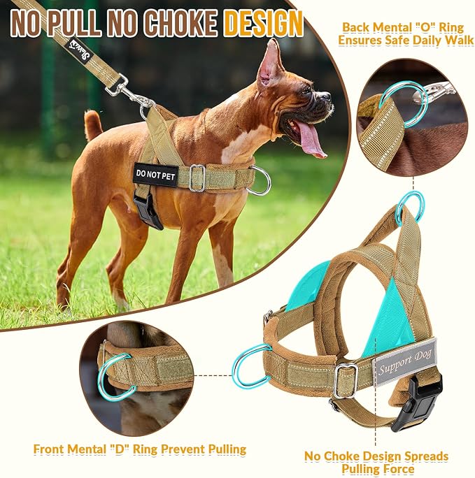 SlowTon No Pull Dog Harness with Front Clip - Heavy Duty, Soft Padded | Neck & Chest Adjustable, Tactical Pet Vest and Leash Set for Large Medium Sized Dogs, for Easy Walk & Training, Tan M - Image 2