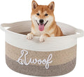 OIAHOMY 30L Large Dog Toy Basket, 17.8"×13"×10" Cotton Rope Basket with Cute Woof Embroidery, Soft Woven Pet Toy Box with Handles for Blankets, Leashes & Puppy Accessories, Decorative Organizer Brown by MasterofSpaceOptimization