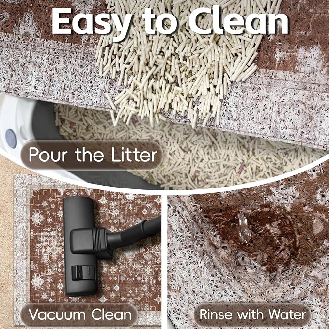 Cat Litter Mat Litter Trapping Mat, 24"x15" Waterproof Urine Proof Litter Box Mat Catcher Mat Non-Slip Washable for Kitty Kitten, Brown - Image 6
