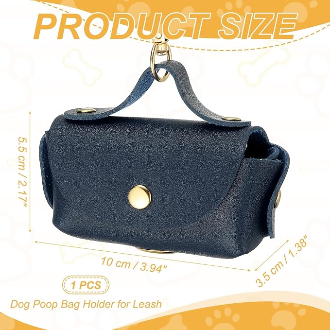 Dog Poop Bag Holder, Leather Pet Waste Bag Dispenser for Leashes Portable Reusable Easy Cleanup Pouch(1Pcs, Navy Blue), Intended for Outdoor/Travel/Walking with Dog - Image 2