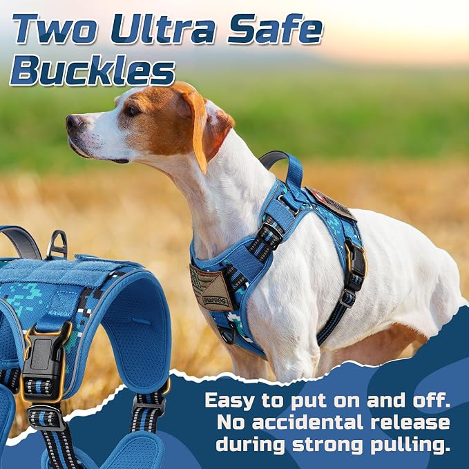 rabbitgoo Tactical Dog Harness for X-Large, No Pull Military Service Vest | Molle & Handle, Heavy Duty, Adjustable, Reflective Straps, Easy Control for Training Walking, Blue Camo, X-Large - Image 3