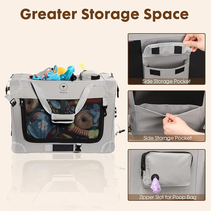 PEGIC Extra Large Cat Carrier for 2 Cats, Grey, X-Large | Portable Soft Sided, 24"×16"×16", Indoor and Outdoor Uses, For Car Traveling, Vest Visits - Image 4