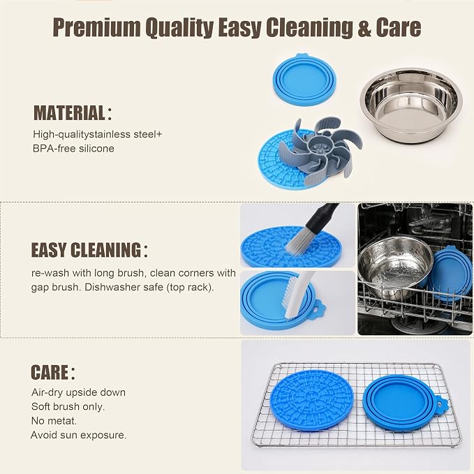 Nonslip Stainless Bowl Slow Feeder Kit for Small Dogs & Cats, Anti Gulping | 7Pcs Set: Slow Feeder [Octopus Suction], Lick Mat, Lid, Spatula, Brush. Stops Bloating, Vomiting, Sliding, Keeps Fresh. - Image 6
