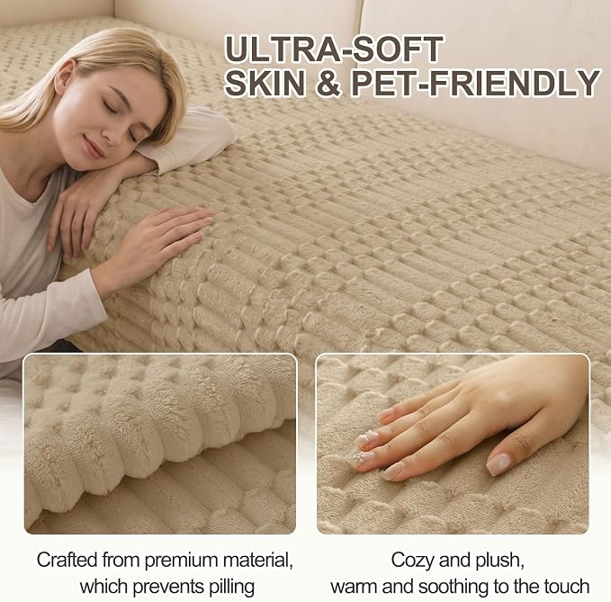 Smiry Waterproof Couch Covers for Dogs Washable, Non Slip Pet Sofa Cover | Plush Scratch Resistant Flannel Furniture Protector for Dogs, Khaki, 43" x 82.7" - Image 5