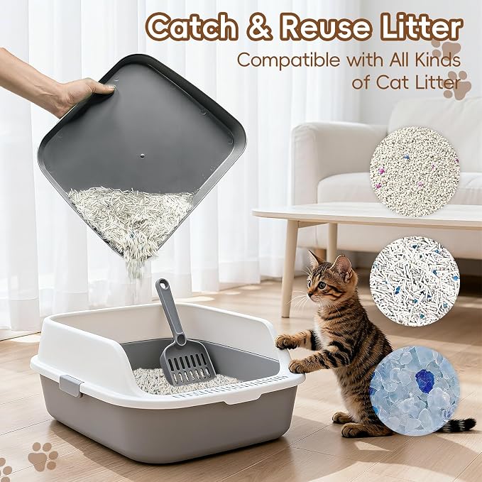 Elevated Litter Box Ramp/Steps for Kittens & Old Cats,Washable Litter Catcher Stairs for Automatic Cat Litter Box,Anti-Tracking Cat Litter Mat Pedal with Filter,Easy to Clean (Dark Grey) - Image 4