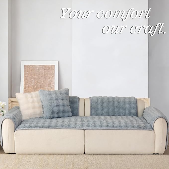 Faux Fur Couch Cover for Dogs, L Shaped Sofa Cover for Pets. | 27"x56",Light Grey,L Shaped,Washable,Non-Slip,Furniture Protector,No Linting,Pet Friendly,Living Room. - Image 3