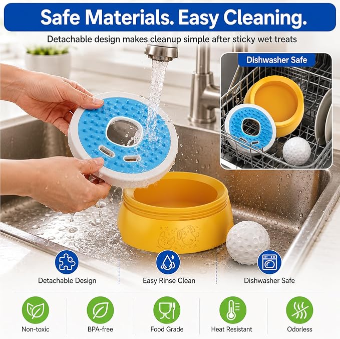 KILIN Slow Feeder Dog Licking Bowl with Rolling Ball,4 Non-Slip Pads,8fl oz | Dog Enrichment Toys for Dogs with Bone Broth, Yogurt and Wet Puppy Treat, Interactive Lick Ball for Dogs with Anxiety - Image 7