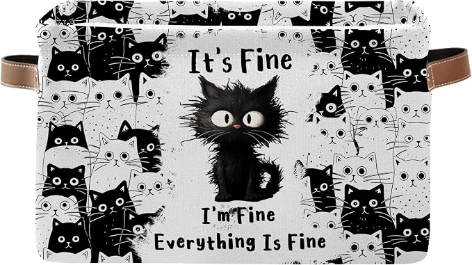 Black Cat Rectangle Storage Basket - Cat Themed Collection Collapsible Storage Baskets with Handles - Cute Cats Toy Bins - Black Cats Pattern Storages Bin for Kids Clothes, Gifts, Books, Toys by JOPJOLIW