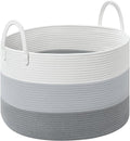 67L Large Woven Blanket Basket, Cotton Rope Baby Laundry Hamper with Handles, Kids Toy Basket for Classroom & Nursery, Soft Round Stuffed Animal Storage, Dog Toy Bin - 20"x13", Gray by Degeyoyo