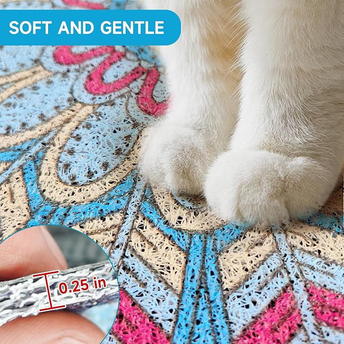 Cat Litter Mat, 35" x 23" Litter Box mat, Traps 100% Litter, Non-Slip Kitty Litter Trapping mats, Large Cute Litter mat, Easy Clean for Scatter Control, Bohe cat Food mat, Urine Waterproof - Image 6