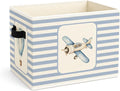 Airplane & Hot Air Balloon Storage Basket, Blue Stripe Foldable Toy Bin | Cute airplane and hot air balloon design with blue stripes; foldable fabric bin for toys, books, clothes, nursery. by Unknown