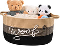 Woof Dog Toy Basket with Handles, Large Dog Toy Storage Bin with Paw Print, Woven Dog Basket for Blankets, Toys, Chews, Pet Toy Box for Nursery, Living Room, Bedroom, 20”x14”x9, Black by Degeyoyo