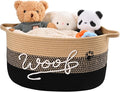 30L Woof Dog Toy Basket with Handles, Large Dog Toy Storage Bin with Paw Print, Woven Dog Basket for Blankets, Toys, Chews, Pet Toy Box for Nursery, Living Room, Bedroom, 17”x12”x9, Black by Degeyoyo