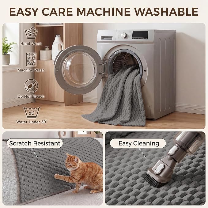 Foxdecor Couch Cover for Dogs Sofa Covers Non Slip Couch Pad Pet Friendly | Pet Couch Covers Washable Sofa Protector, Furniture Cover Couch Seat Protector for Living Room, Grey 28x94 Inch - Image 7