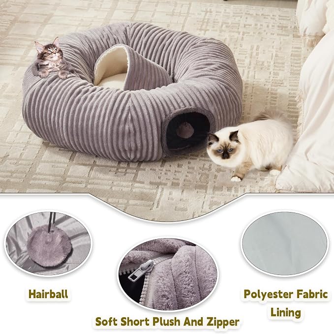 Large Cat Tunnel Bed for Indoor Cats,Cat Donut Tunnel Toy with Washable Circle Cushion,Blackout Tent, Multifunctional Playground Toys Hideplace for Kitty, Kitten, Rabbit,Ferret - Image 3