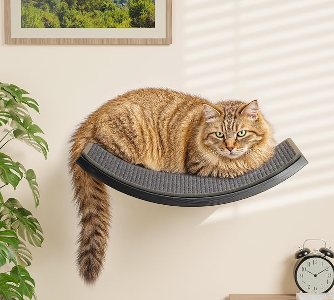 Wall Mounted Curved Cat Hammock with Grey Sisal Pad – Scratch-Friendly Cat Nest Perch for Wall – Large Floating Bed for Indoor Cats - Image 8