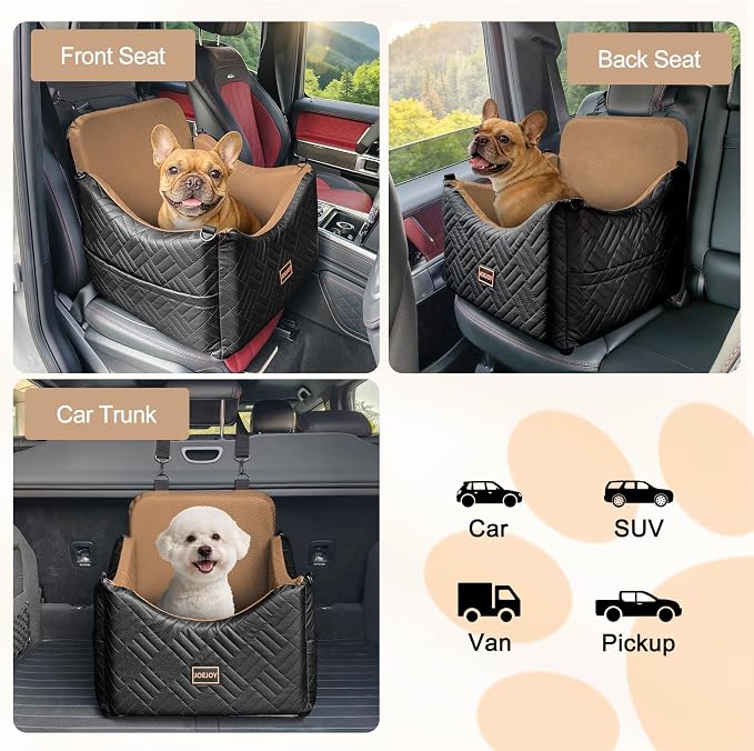 JOEJOY Dog Car Seats for Small Medium Dogs Under 35lbs, Waterproof PU Leather Dog Booster Seat with Detachable Cover, Thickened Memory Foam Pet Car Seat with Safety Belt and Storage Pockets - Image 7