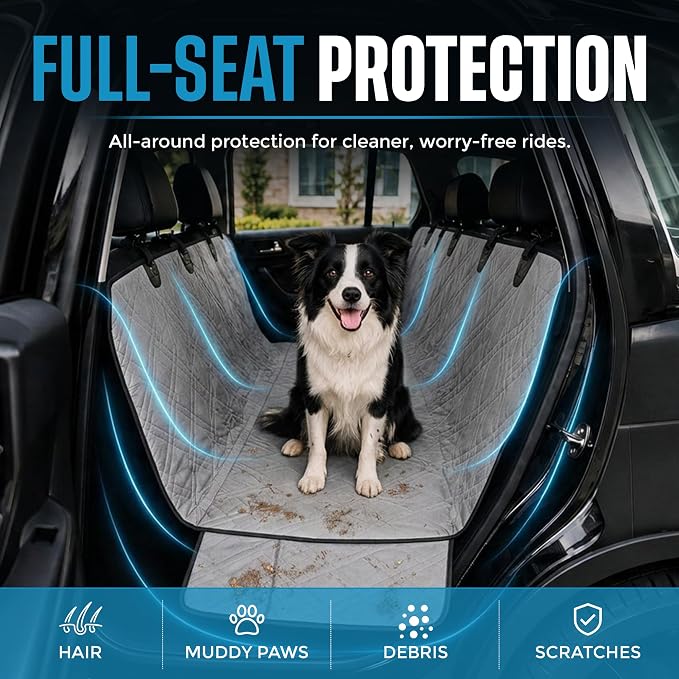 Bulldogology Dog Car Seat Cover Waterproof Heavy Duty Bench Dog Hammock Backseat Protector from Hair, Muddy Paws, Scratches - Pet Car Seat Cover for Cars Trucks SUVs (X-Large, Grey) - Image 7