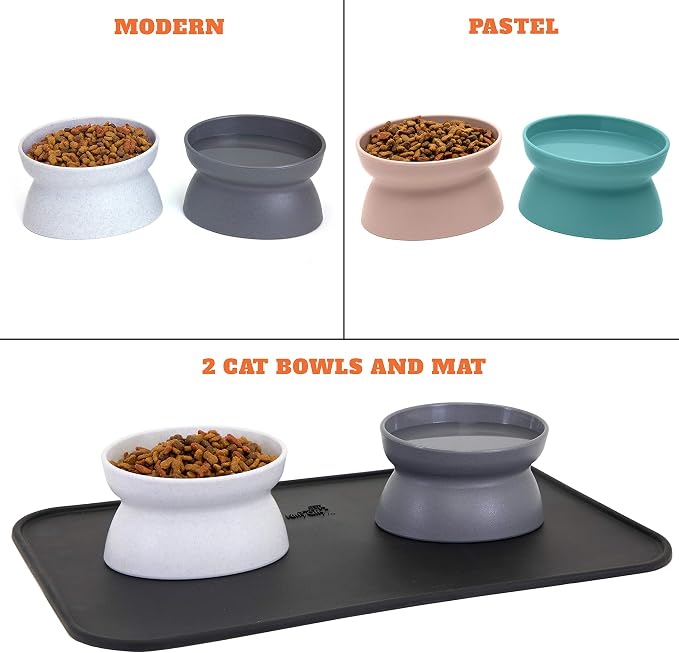 Kitty City Raised Cat Food Bowls and Mat Kit, Each Holds 6.5 Ounces- Pet Bowl for Dogs Cats and Pets, Model Number: CM-0297-CS01 - Image 7