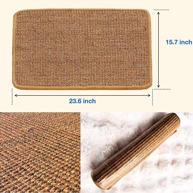 Cat Scratch Pad, Sisal Scratcher Mat Rug, 23.6x15.7in, Furniture Protector | minni-goods, 1 Pack, Hook Tape Backing, Indoor Cats, Natural Brown - Image 4