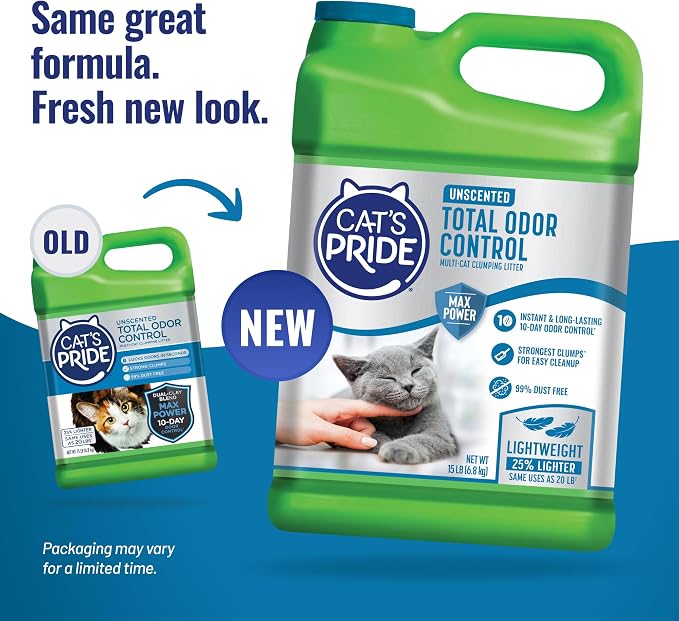 Cat's Pride Total Odor Control, Max Power, Clumping Litter Unscented 15lb - Image 2